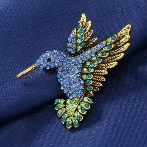 ✨ Zara Dominica Crystal Blue Hummingbird Brooch - Picture 2 of 8
